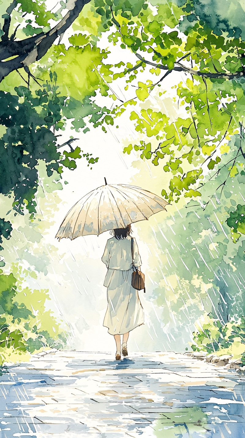 高清大图下载【趣麦麦图】雨中漫步的女孩