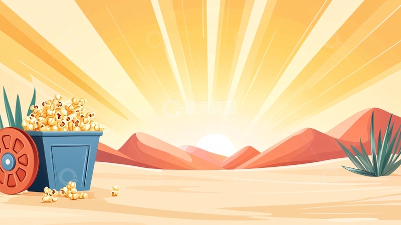 高清大图下载【趣麦麦图】沙漠日落爆米花桶