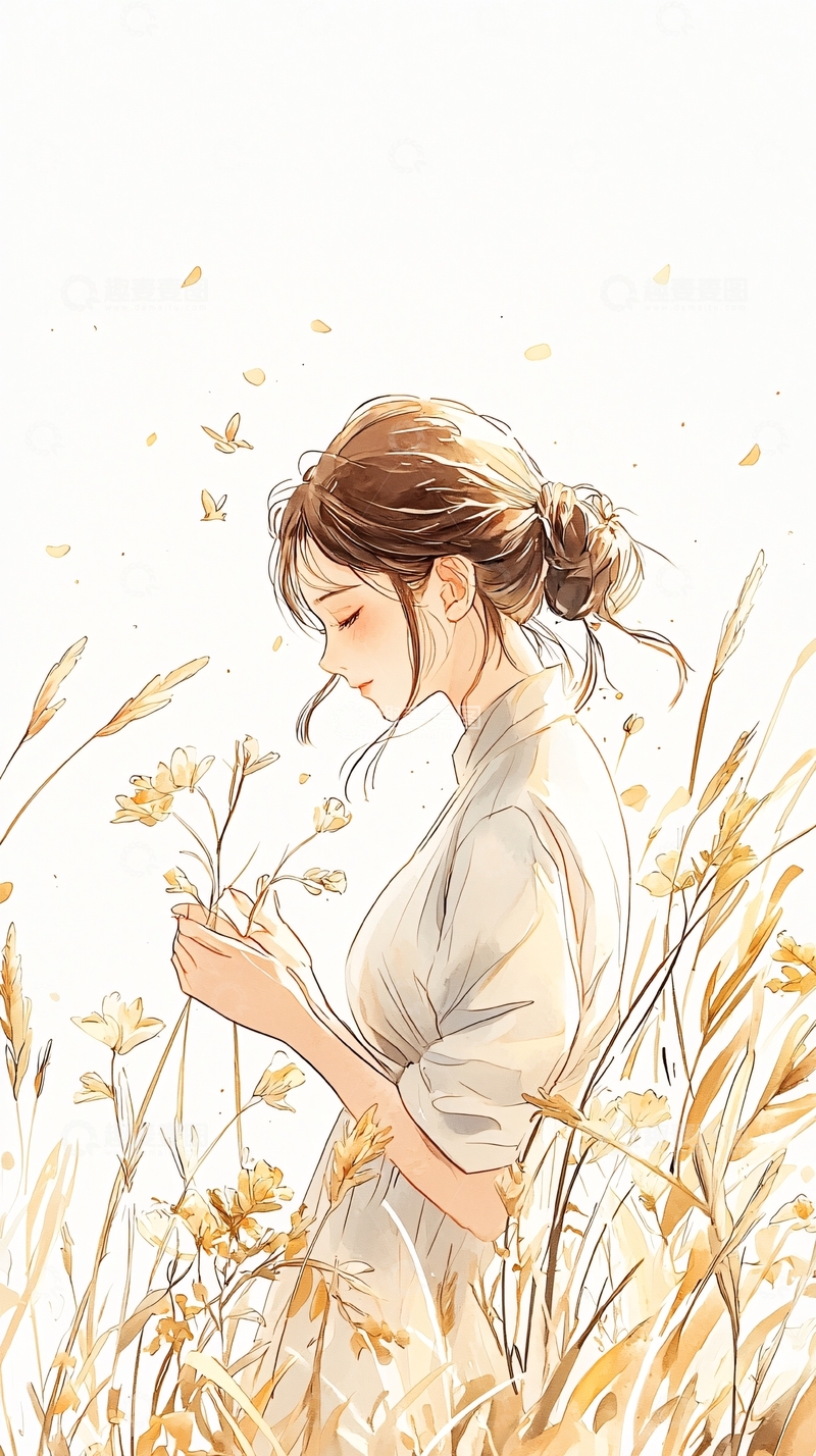 高清大图下载【趣麦麦图】秋日花田中的女子