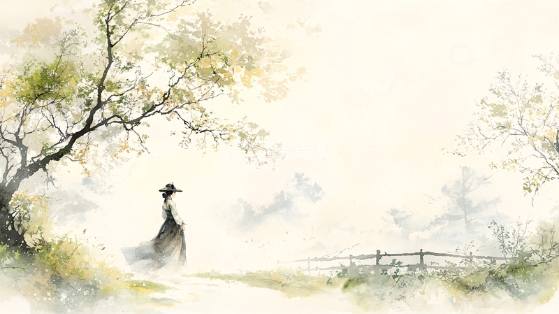 高清大图下载【趣麦麦图】秋日树下漫步的女子