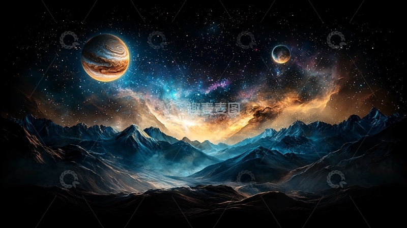 高清大图下载【趣麦麦图】星际山峦夜景