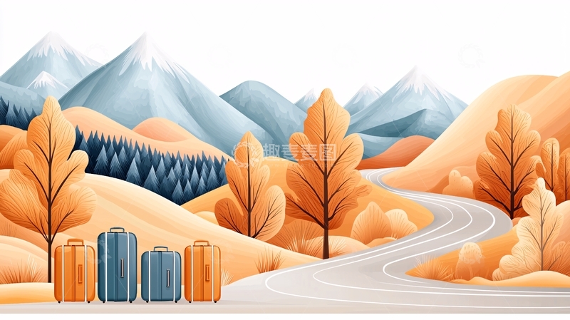 高清大图下载【趣麦麦图】秋日山间旅行箱排列