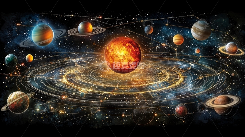 高清大图下载【趣麦麦图】太阳系行星与恒星的艺术插图