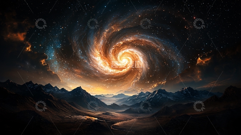 高清大图下载【趣麦麦图】星河与山脉的奇幻景象