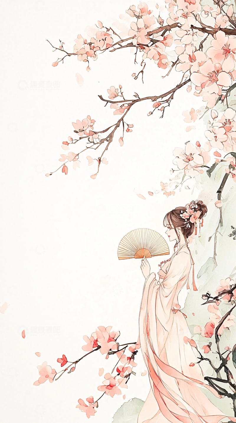 樱花下的古典女子