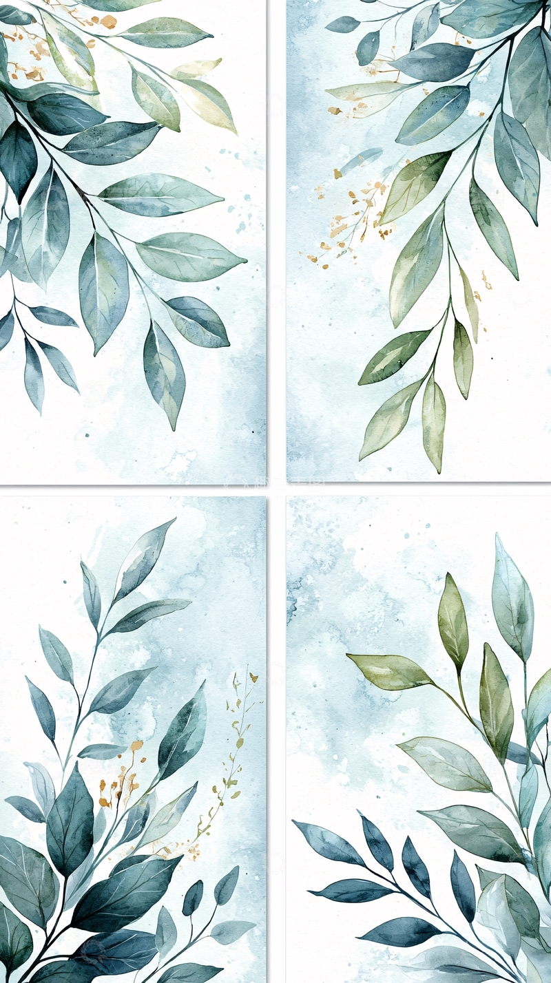 高清大图下载【趣麦麦图】水彩植物叶子装饰画集