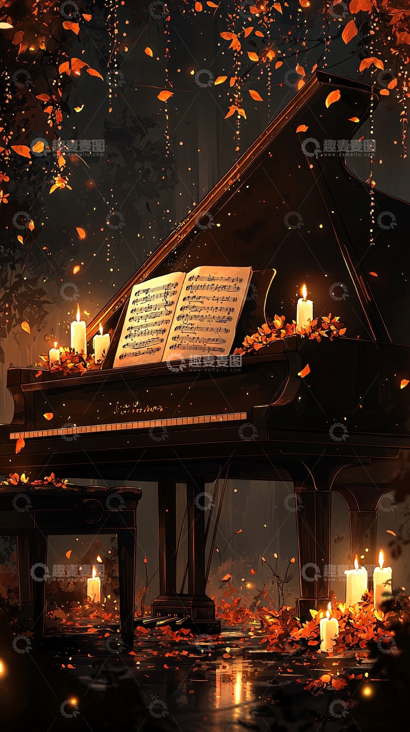 高清大图下载【趣麦麦图】秋夜钢琴烛光音乐会