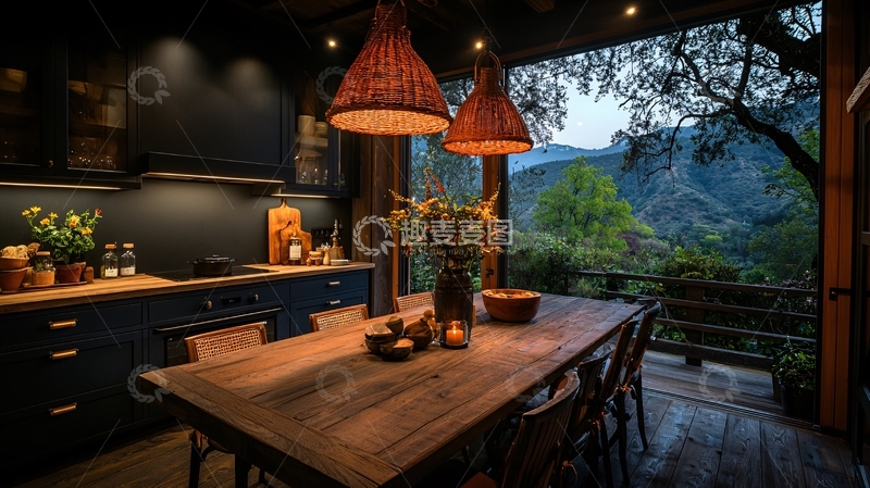 高清大图下载【趣麦麦图】乡村风格厨房与户外景观
