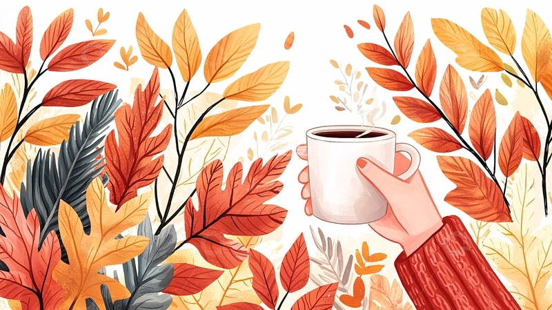 高清大图下载【趣麦麦图】秋日手捧咖啡插画