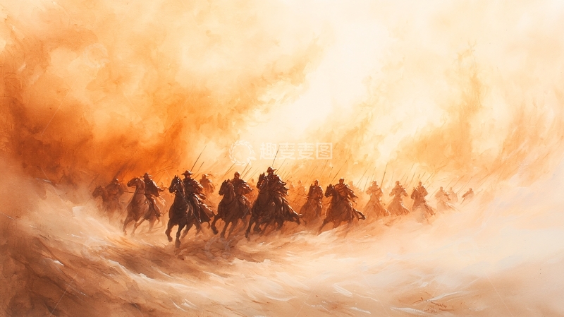 高清大图下载【趣麦麦图】沙漠中的骑兵冲锋