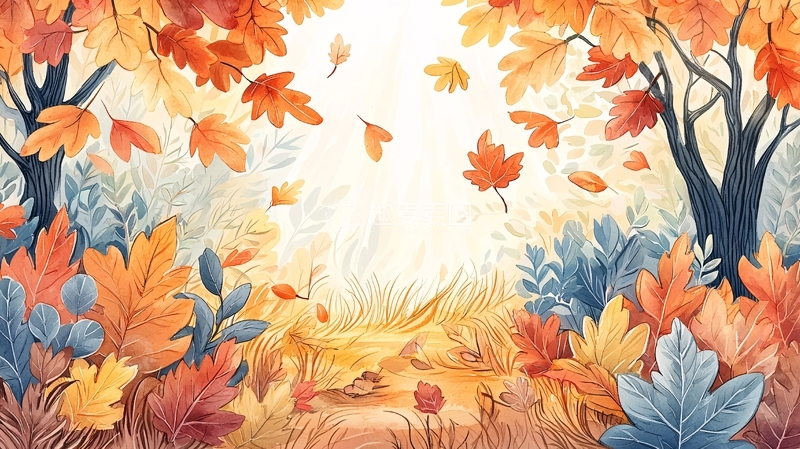 高清大图下载【趣麦麦图】秋日落叶森林风景画