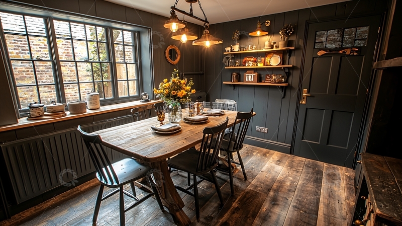 高清大图下载【趣麦麦图】复古风格木质餐桌椅室内场景