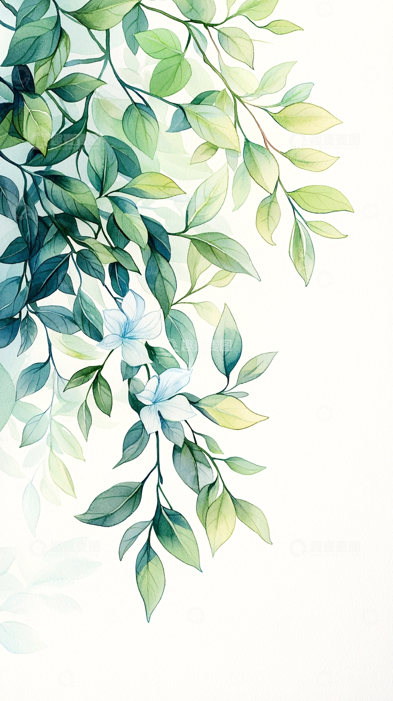 高清大图下载【趣麦麦图】清新绿叶花卉手绘背景图