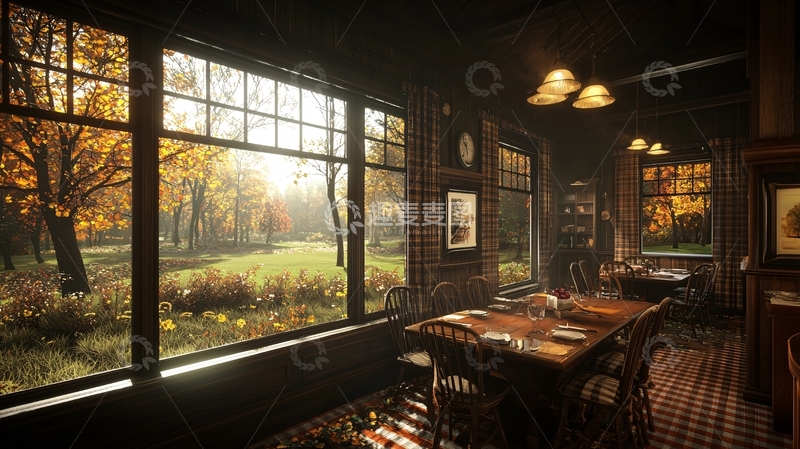 高清大图下载【趣麦麦图】秋日乡村餐厅室内场景
