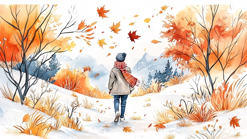 高清大图下载【趣麦麦图】秋日雪地漫步风景图