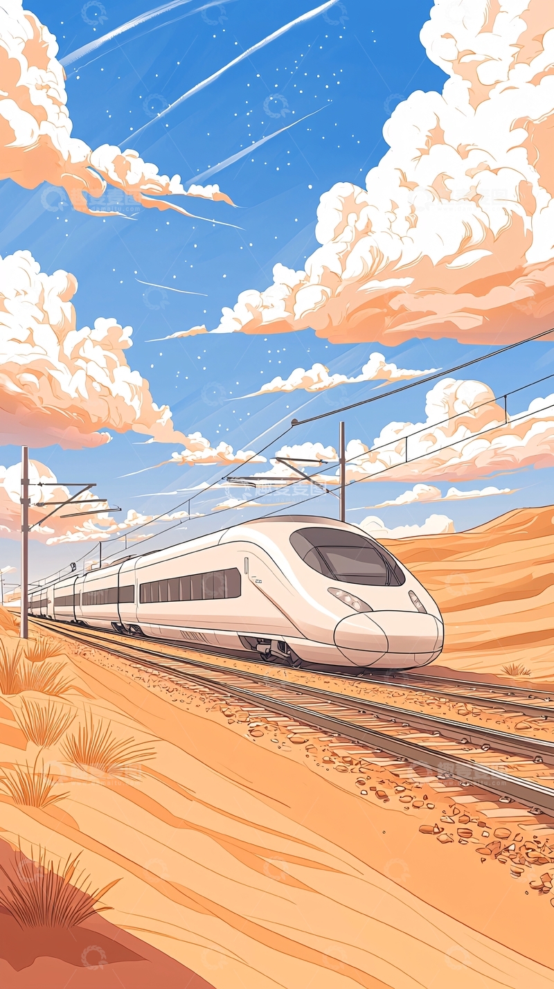 高清大图下载【趣麦麦图】沙漠中的高速列车