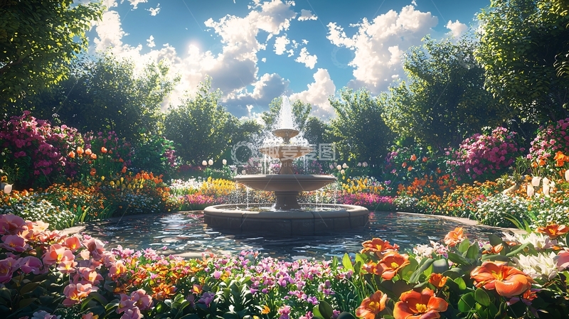 高清大图下载【趣麦麦图】阳光花园喷泉美景