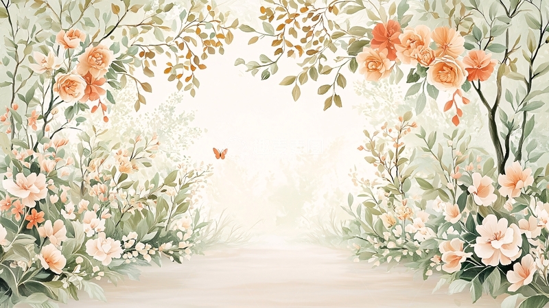 高清大图下载【趣麦麦图】春日花海蝴蝶飞舞背景图