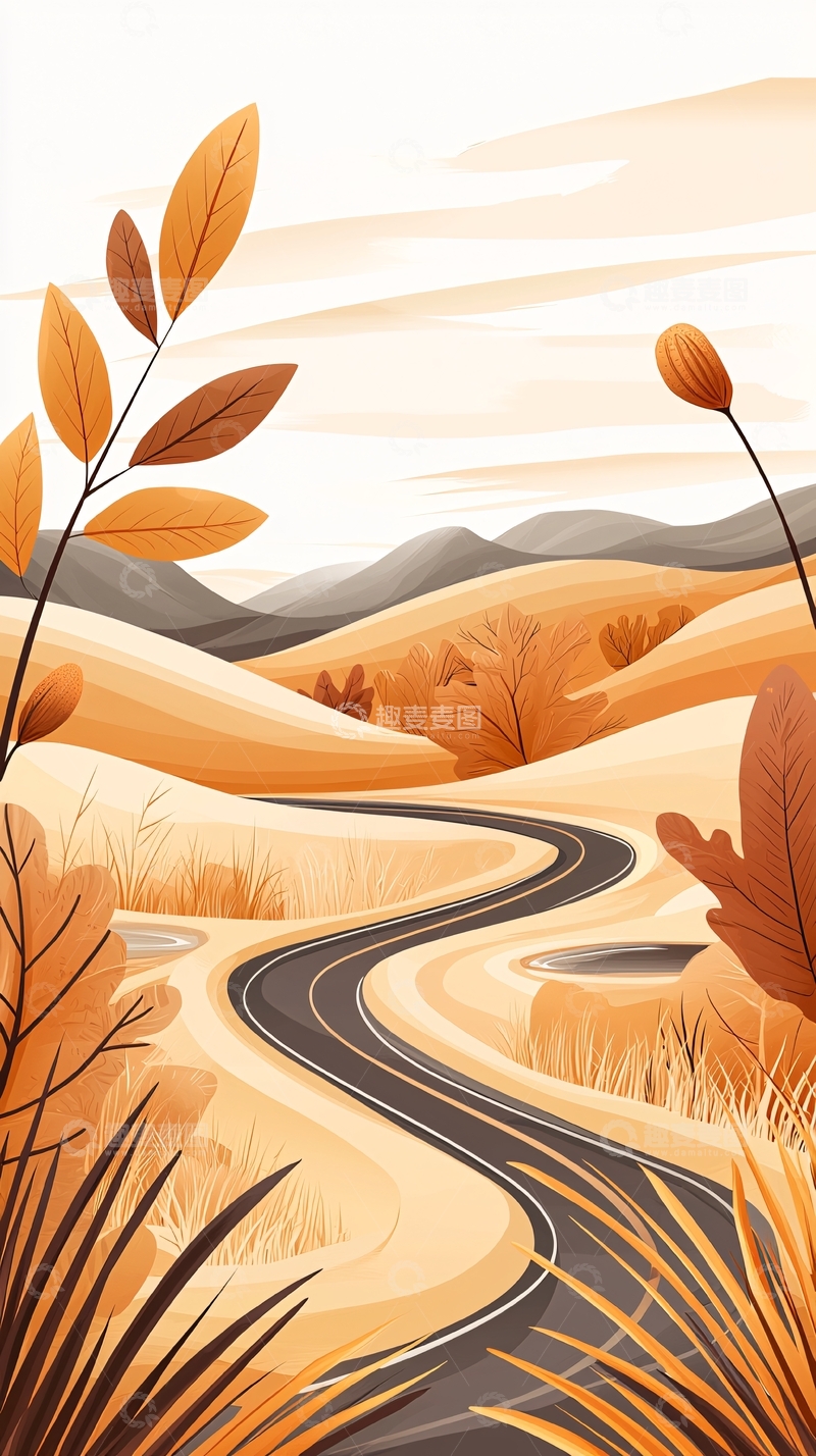 高清大图下载【趣麦麦图】秋日沙漠蜿蜒小路