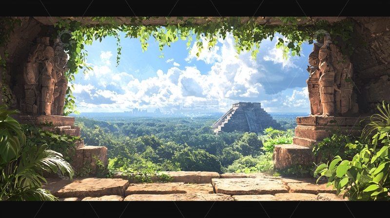 高清大图下载【趣麦麦图】玛雅文明遗址俯瞰图