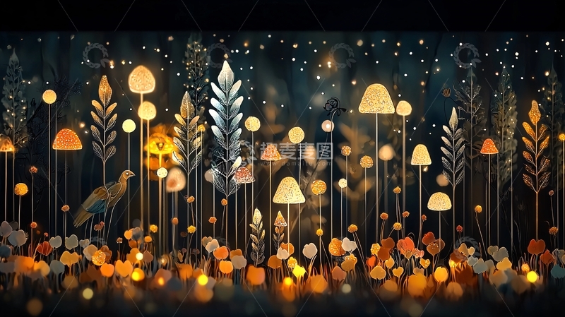 高清大图下载【趣麦麦图】梦幻森林中的发光蘑菇