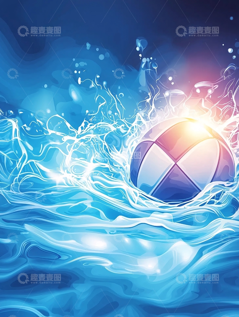高清大图下载【趣麦麦图】夏日海滩排球动态水花背景
