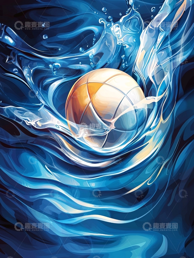 高清大图下载【趣麦麦图】水中的篮球动态艺术插画