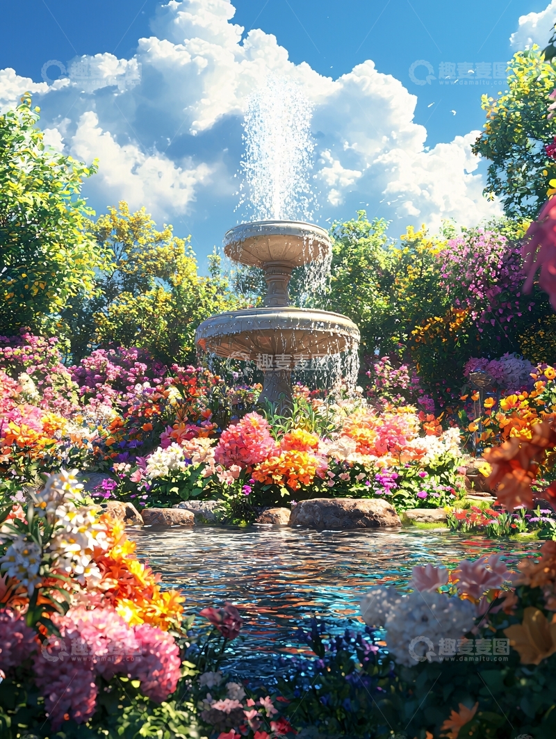 高清大图下载【趣麦麦图】喷泉花园美景