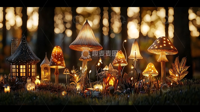 高清大图下载【趣麦麦图】梦幻森林蘑菇灯饰场景