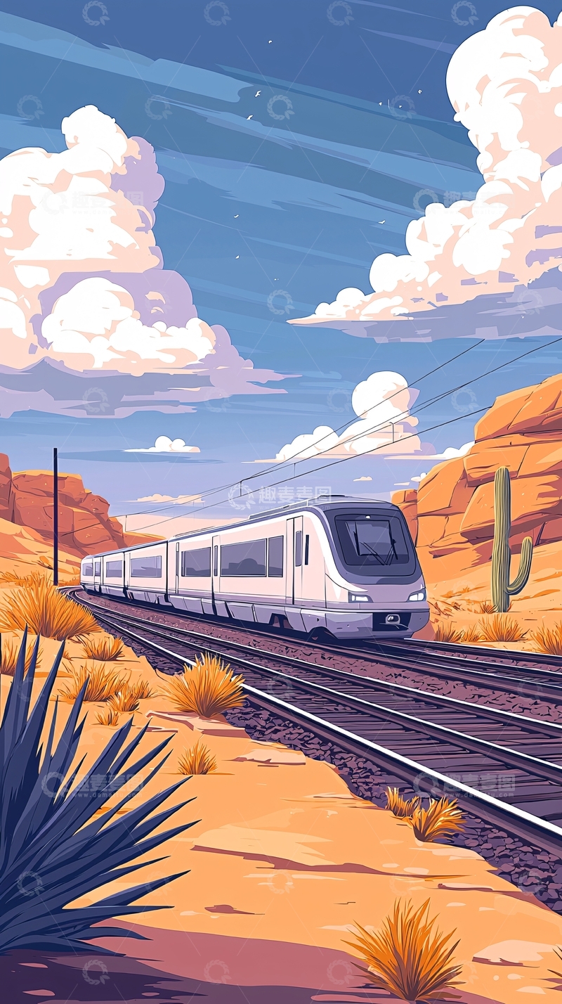 高清大图下载【趣麦麦图】沙漠中的现代列车