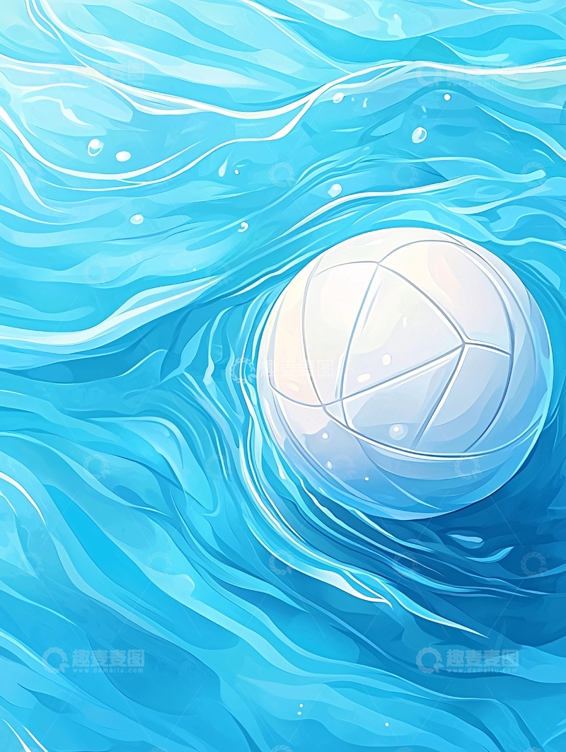 高清大图下载【趣麦麦图】水中的排球插画背景