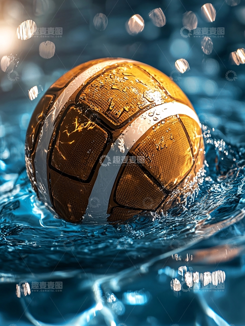 高清大图下载【趣麦麦图】金色足球在水中