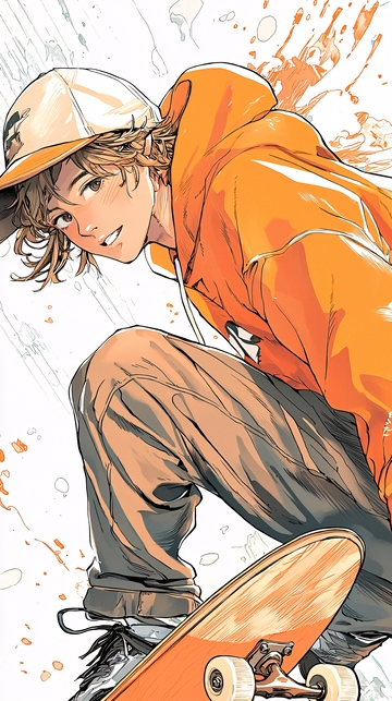 滑板少年动态插画