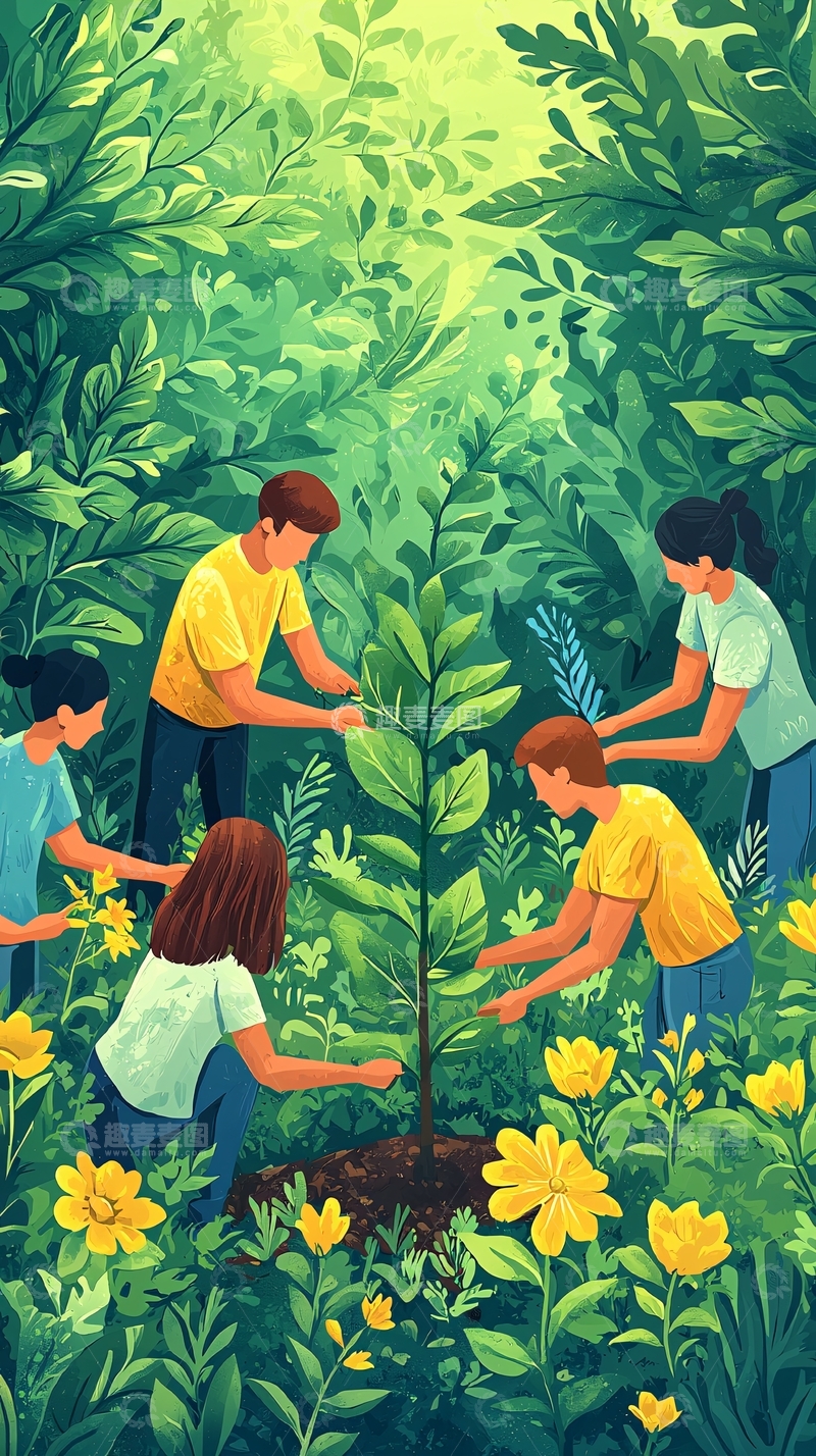 高清大图下载【趣麦麦图】植树节志愿者植树活动