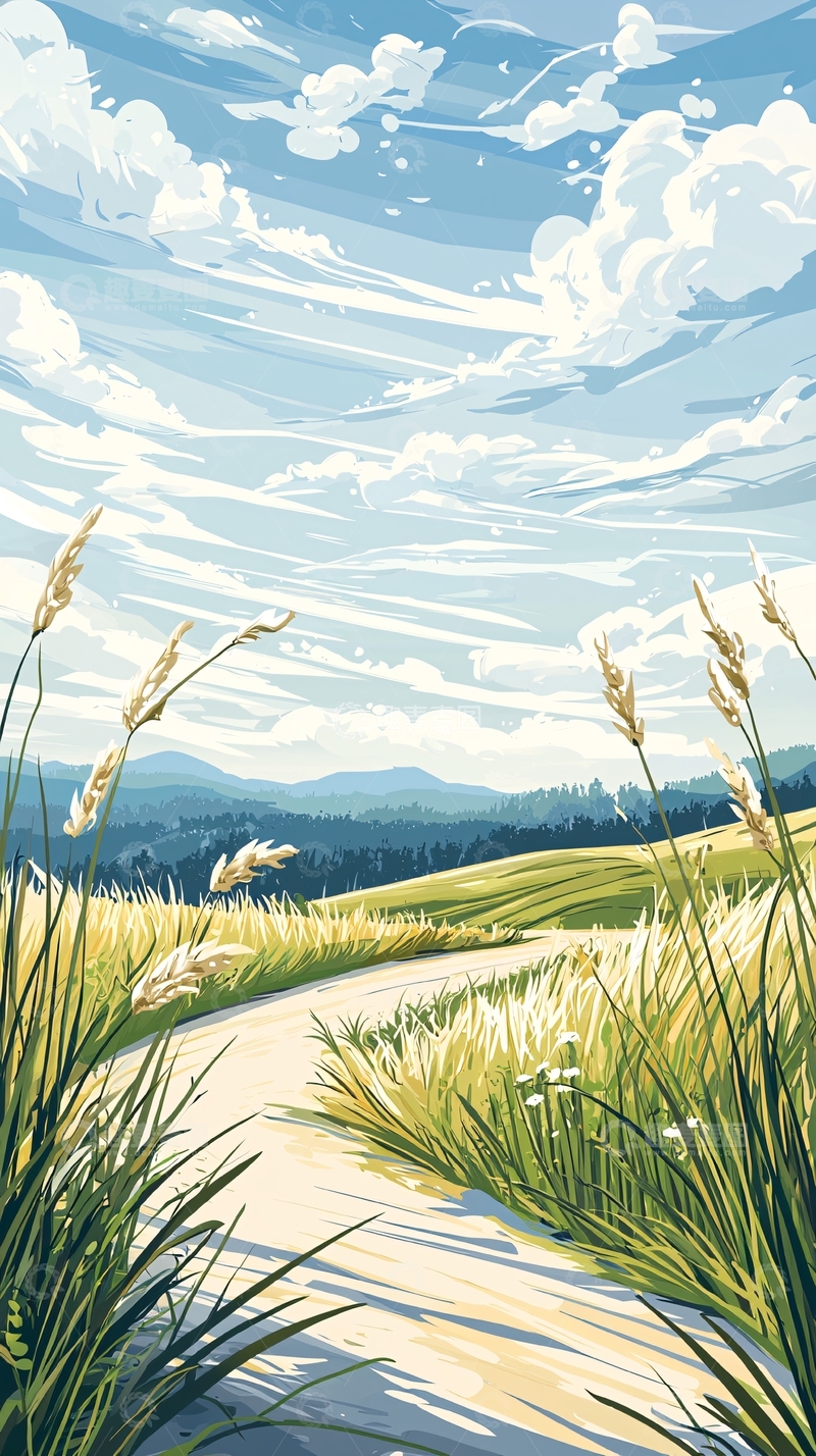 高清大图下载【趣麦麦图】夏日田野小径风景图