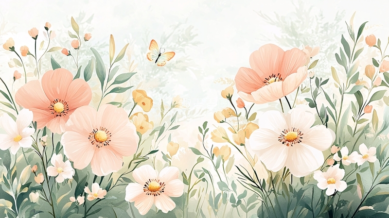 高清大图下载【趣麦麦图】春日花海蝴蝶飞舞