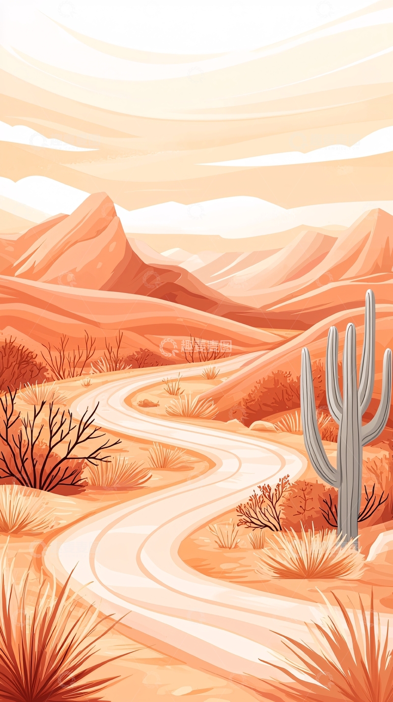 高清大图下载【趣麦麦图】沙漠中的蜿蜒小路