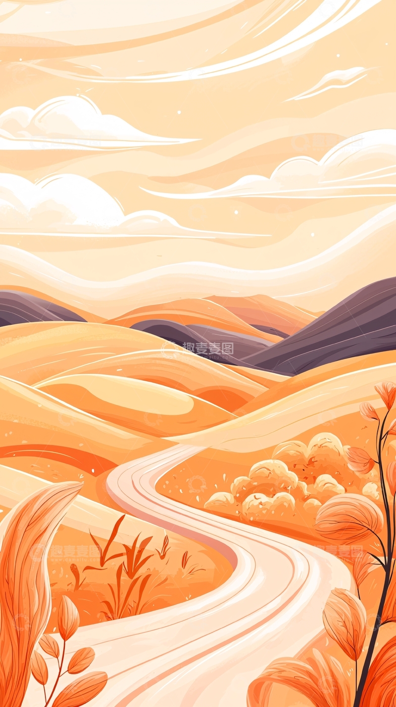 高清大图下载【趣麦麦图】秋日山间蜿蜒小路