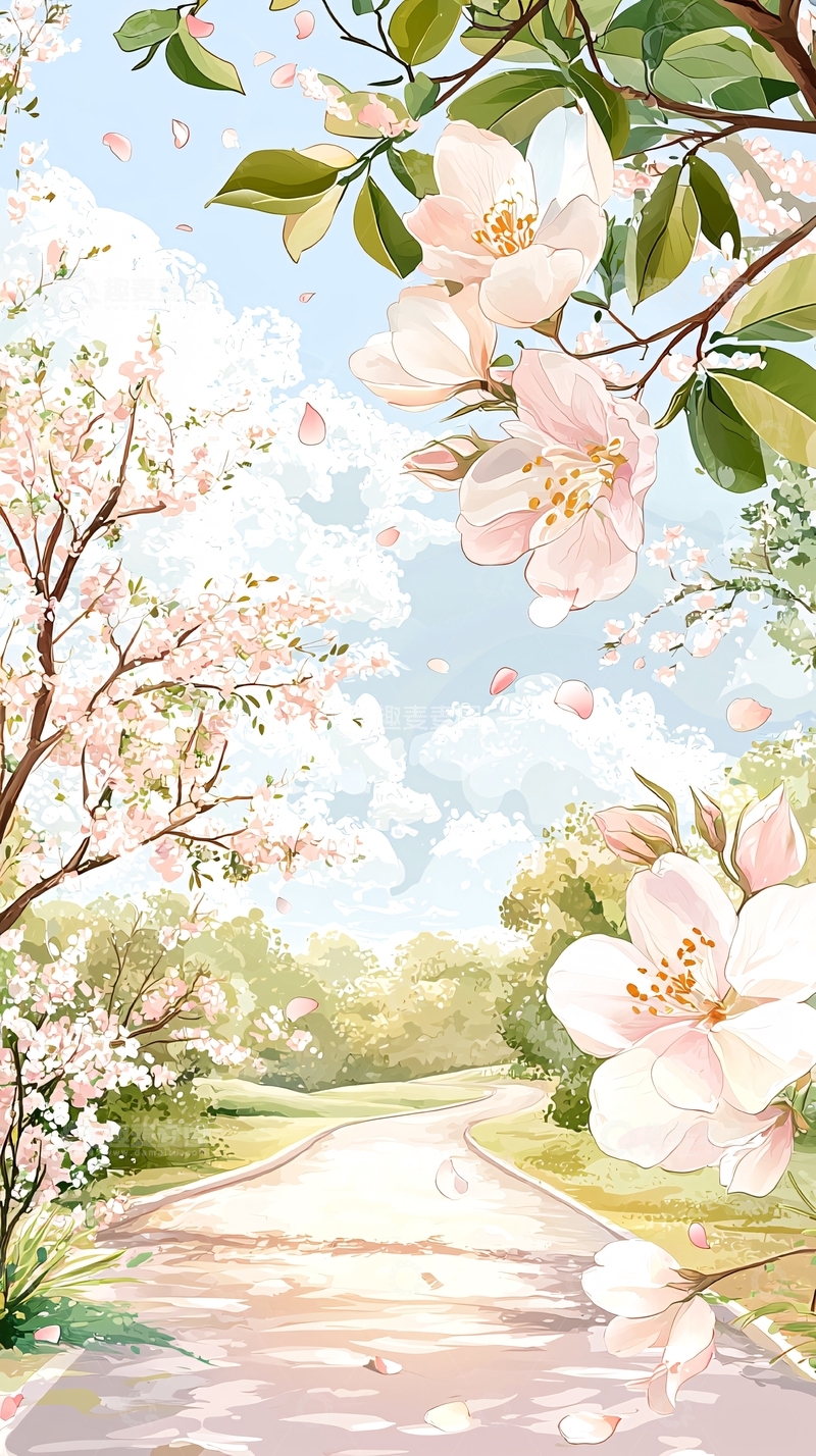 高清大图下载【趣麦麦图】春天花海小径风景图