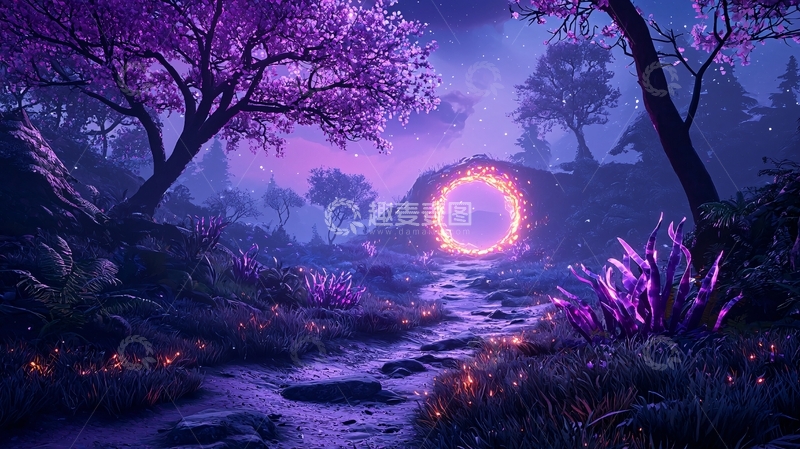高清大图下载【趣麦麦图】神秘森林中的发光门户
