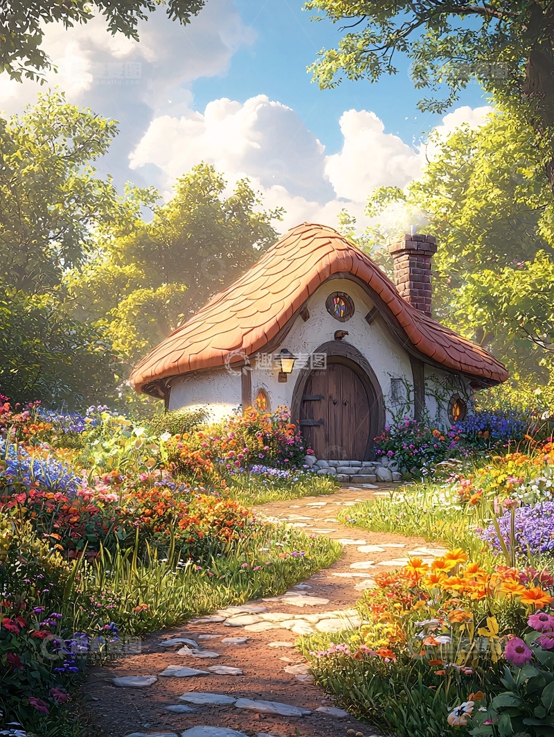 高清大图下载【趣麦麦图】童话小屋与花海