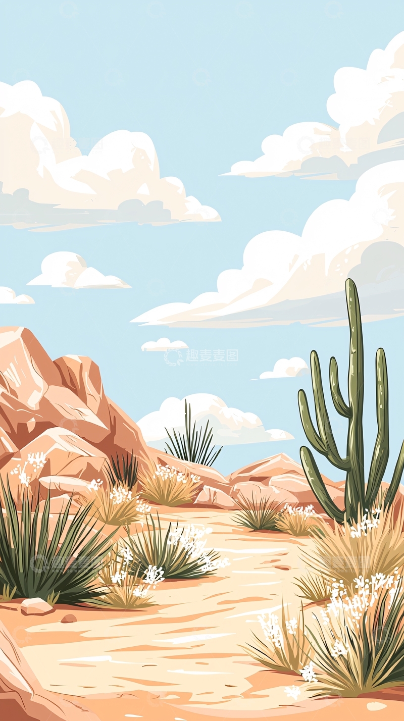 高清大图下载【趣麦麦图】沙漠植物与岩石景观