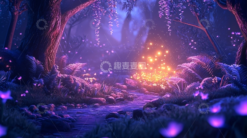 高清大图下载【趣麦麦图】梦幻森林中的萤火虫