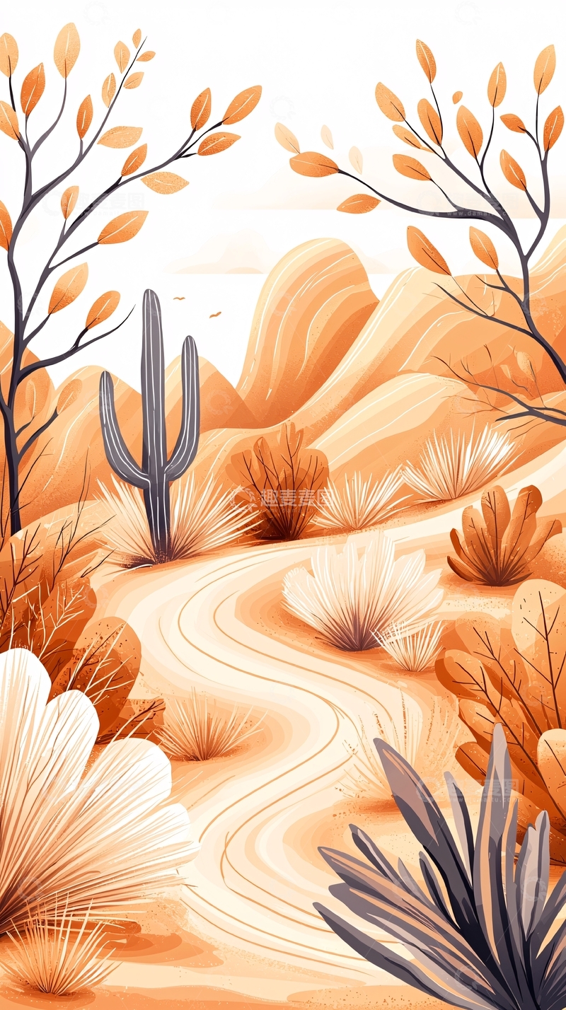 高清大图下载【趣麦麦图】沙漠仙人掌景观插画