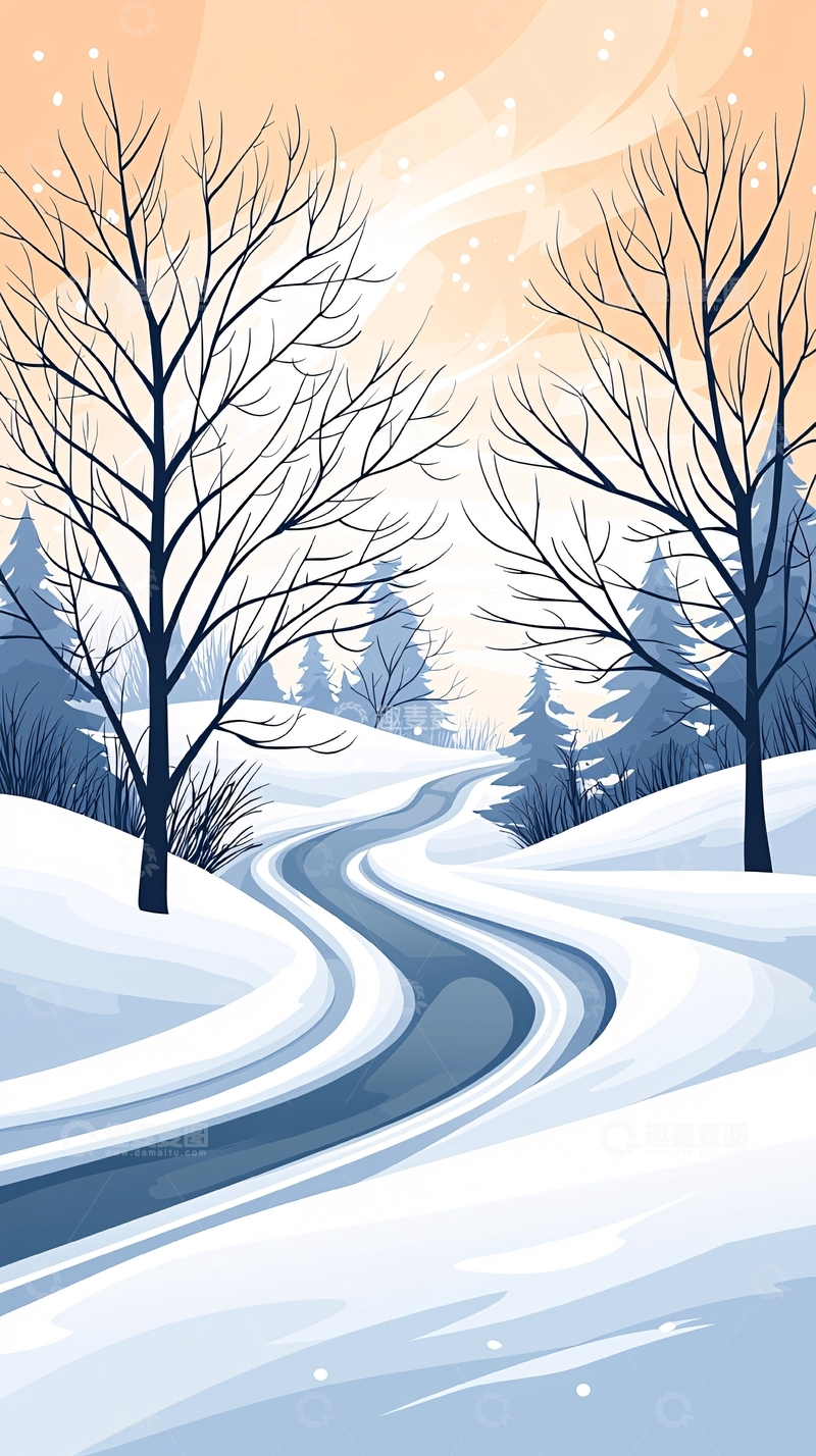 高清大图下载【趣麦麦图】冬日雪景小路