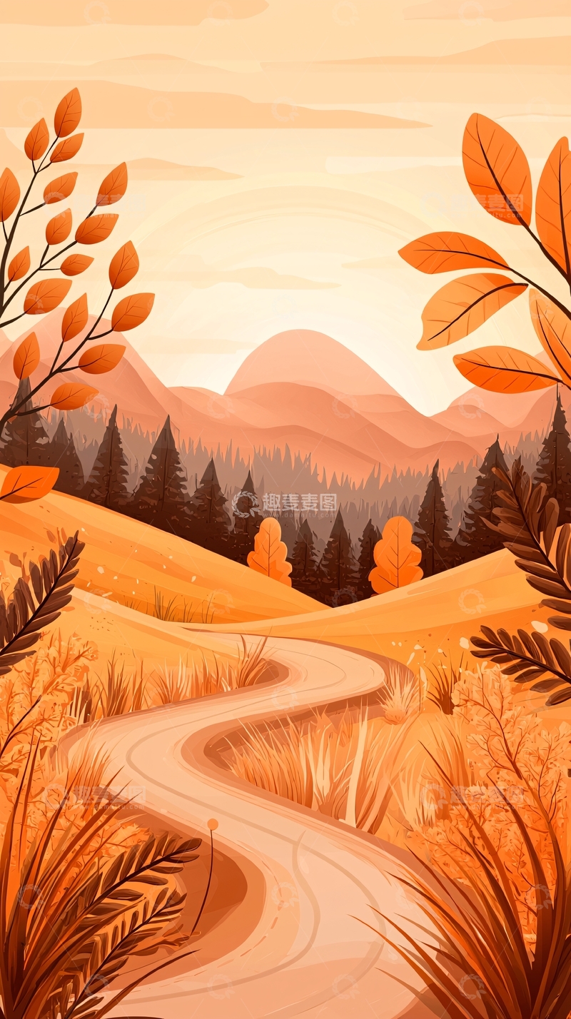 高清大图下载【趣麦麦图】秋日山间小径风景图