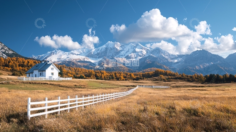 高清大图下载【趣麦麦图】秋日山间小屋风景