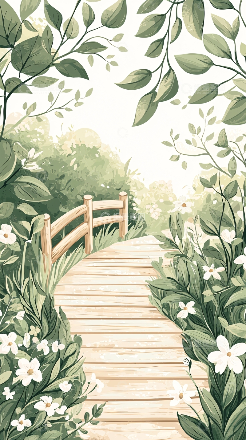 高清大图下载【趣麦麦图】木桥花海自然风光
