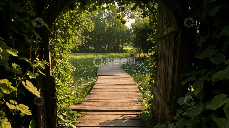 高清大图下载【趣麦麦图】木桥通向自然的小径