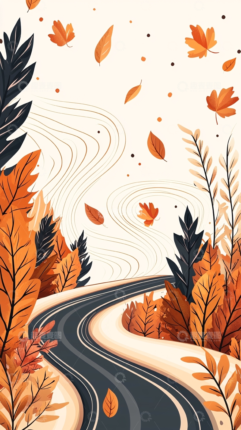 高清大图下载【趣麦麦图】秋日落叶小路风景图